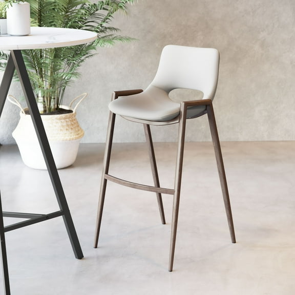 Desi Barstool Beige & Walnut Barstool, Modern Style, Plush and durable faux leather fabric, Plywood, Indoor Bar