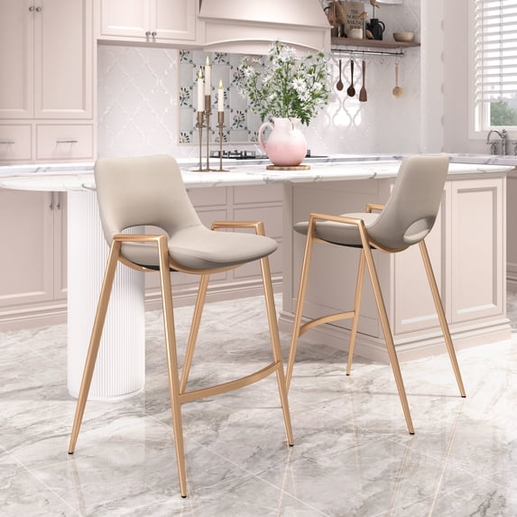 Desi Counter Stool Beige & Gold Counter Stool, Modern Style, Plush and durable faux leather fabric, Plywood, Indoor Bar