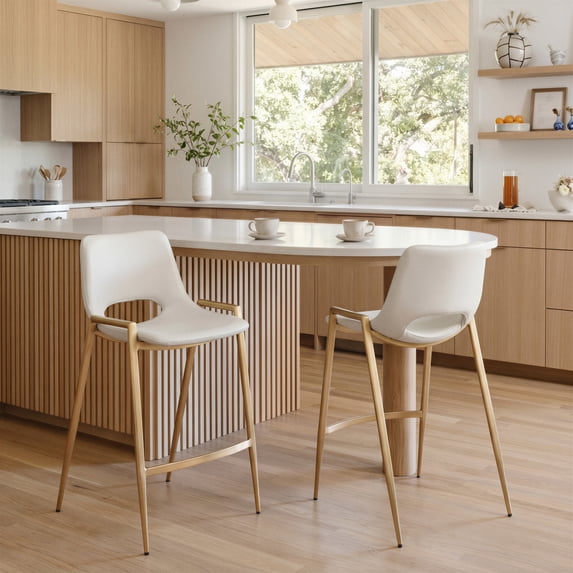 Desi Counter Stool White & Gold Counter Stool, Modern Style, Plush and durable faux leather fabric, Steel, Indoor Bar