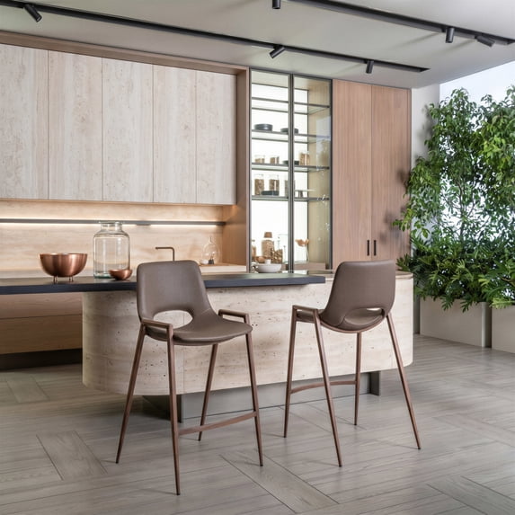 Desi Counter Stool Brown & Walnut Counter Stool, Modern Style, Plush and durable faux leather fabric, Steel, Indoor Bar