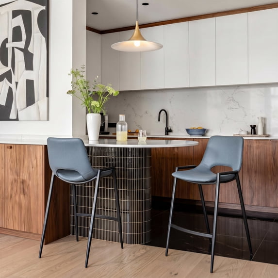 Desi Counter Stool Azure Gray Counter Stool, Modern Style, Plush and durable faux leather fabric, Steel, Indoor Bar