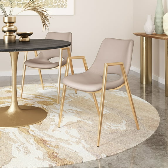 Desi Dining Chair Beige & Gold Dining Chair, Modern Style, Plush and durable faux leather fabric, Plywood, Indoor Dining