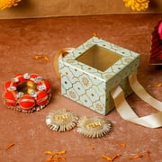 Desi Favors Diwali Ashirwad Set - Paper Box + Pom Pom Diya + Shubh Labh For Diwali Decoration | Diwali Gifts For Family & Friends | Gift Boxes For Festive Diwali, Mandir, Pooja - (Pack of 4)