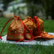 Desi Favors Ganesh Gold Potli Bag - Potli Bags for Diwali Puja Return Gifts or Diwali or Weddings - Fabric Drawstring Pouches - Party Favors-Jewelery/Travel Pouch Bags - 11x7.87 Inch (Pack of 4)