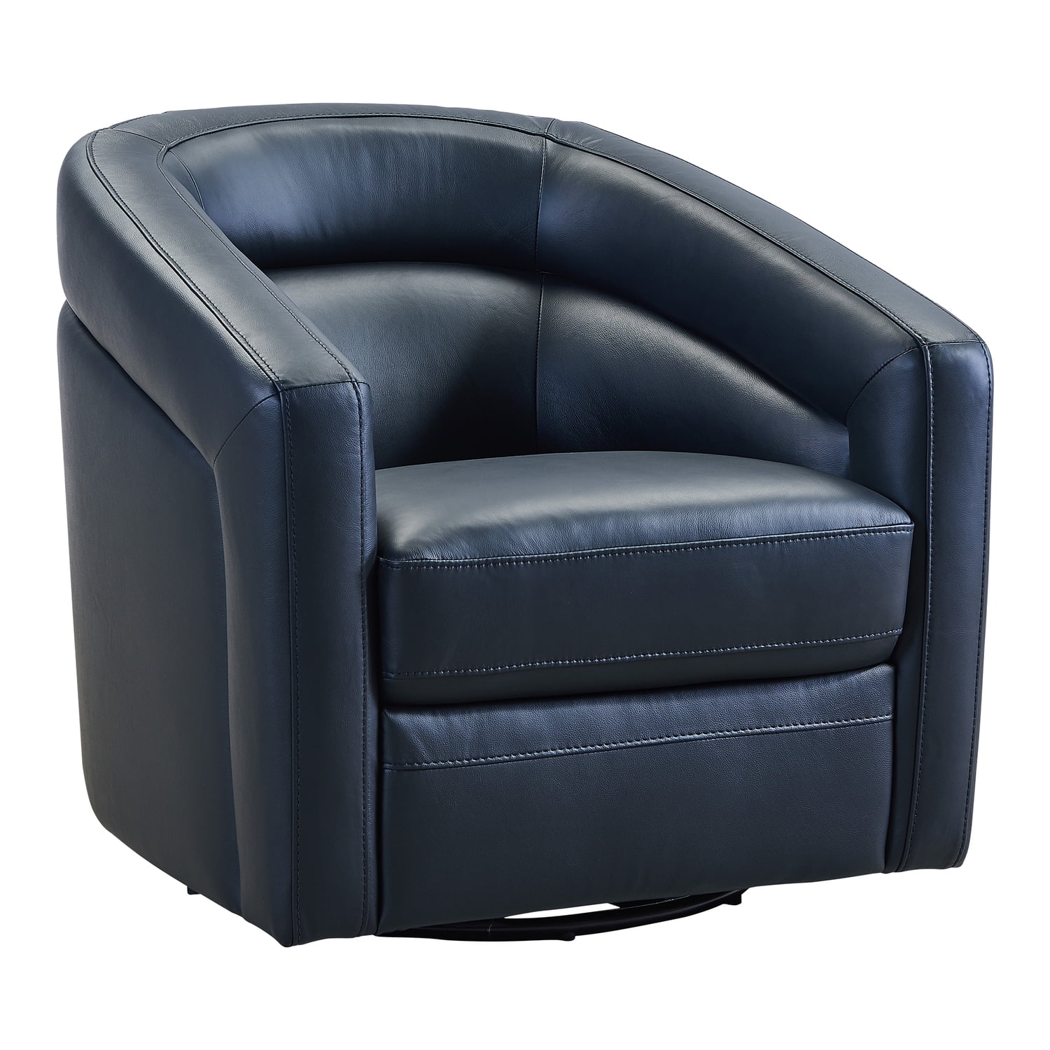 Contemporary Black Leather Swivel Barrel Accent Chair with Wood Base