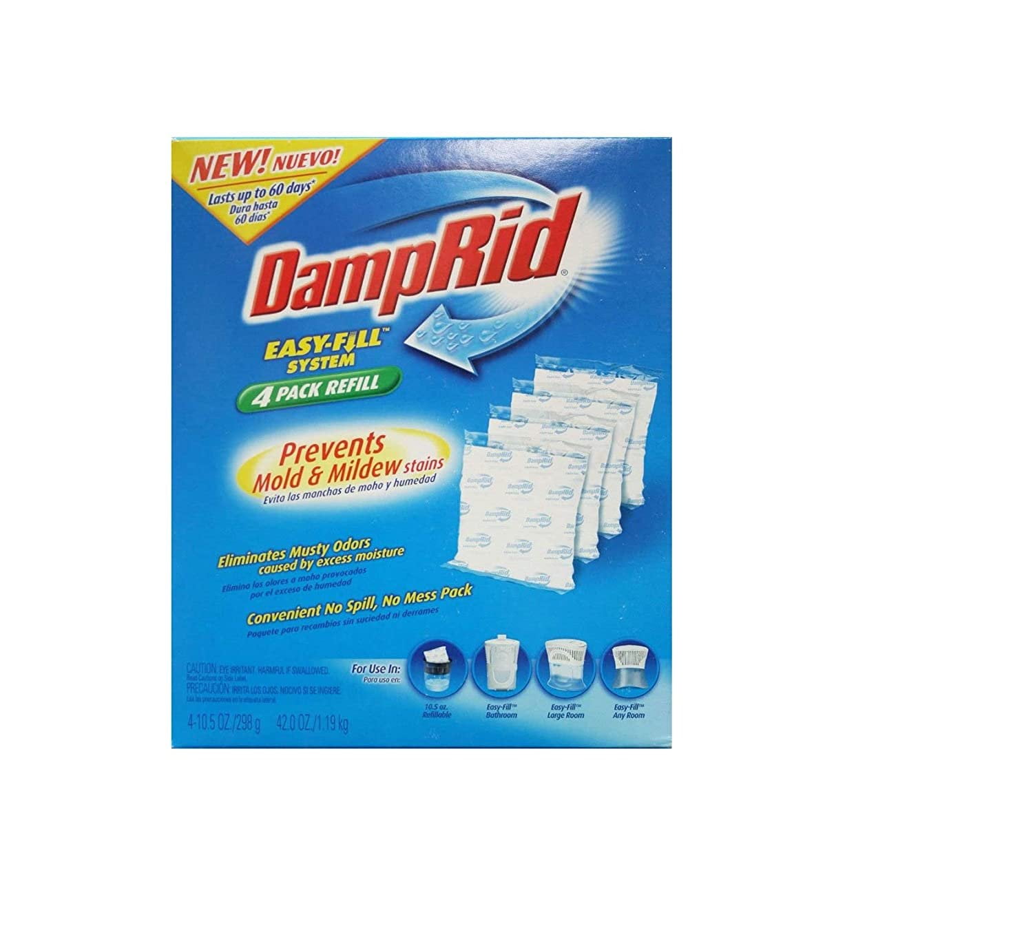 4-pack DampRid Desiccant Refill Packets - Calcium Chloride, Rechargeable - 4 Pack, Protected 250 Sq Ft — Residential Use, Standard Application