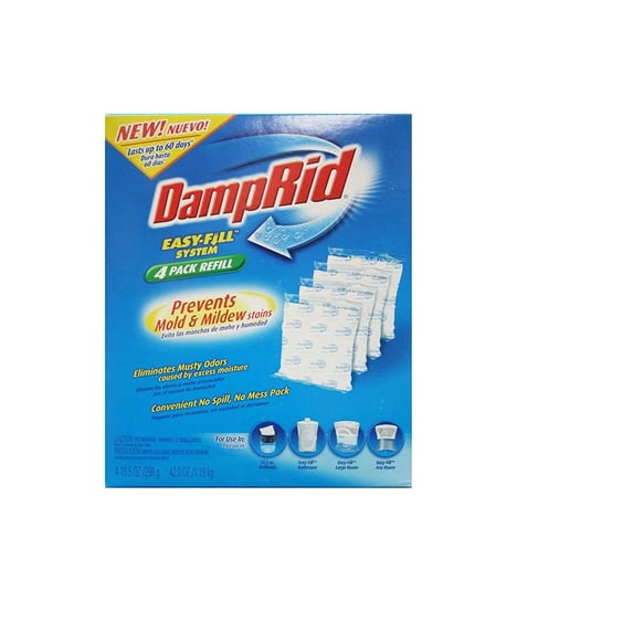 4-pack DampRid Desiccant Refill Packets - Calcium Chloride, Rechargeable - 4 Pack, Protected 250 Sq Ft — Residential Use, Standard Application