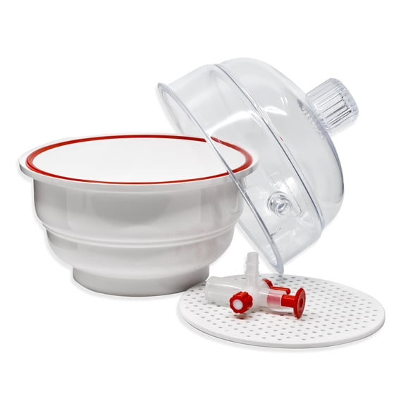 Desiccator Vacuum, 15cm - Silicone O-Ring - Polypropylene and Polycarbonate - PTFE plug and stopcock - Flat Dome - Autoclavable - 740mm Hg for 24 Hours - Eisco Labs