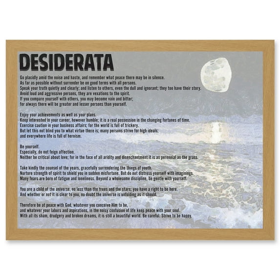 Desiderata Ehrmann Go Placidly Amid Noise Haste Quote Typography A4 Artwork Framed Wall Art Print