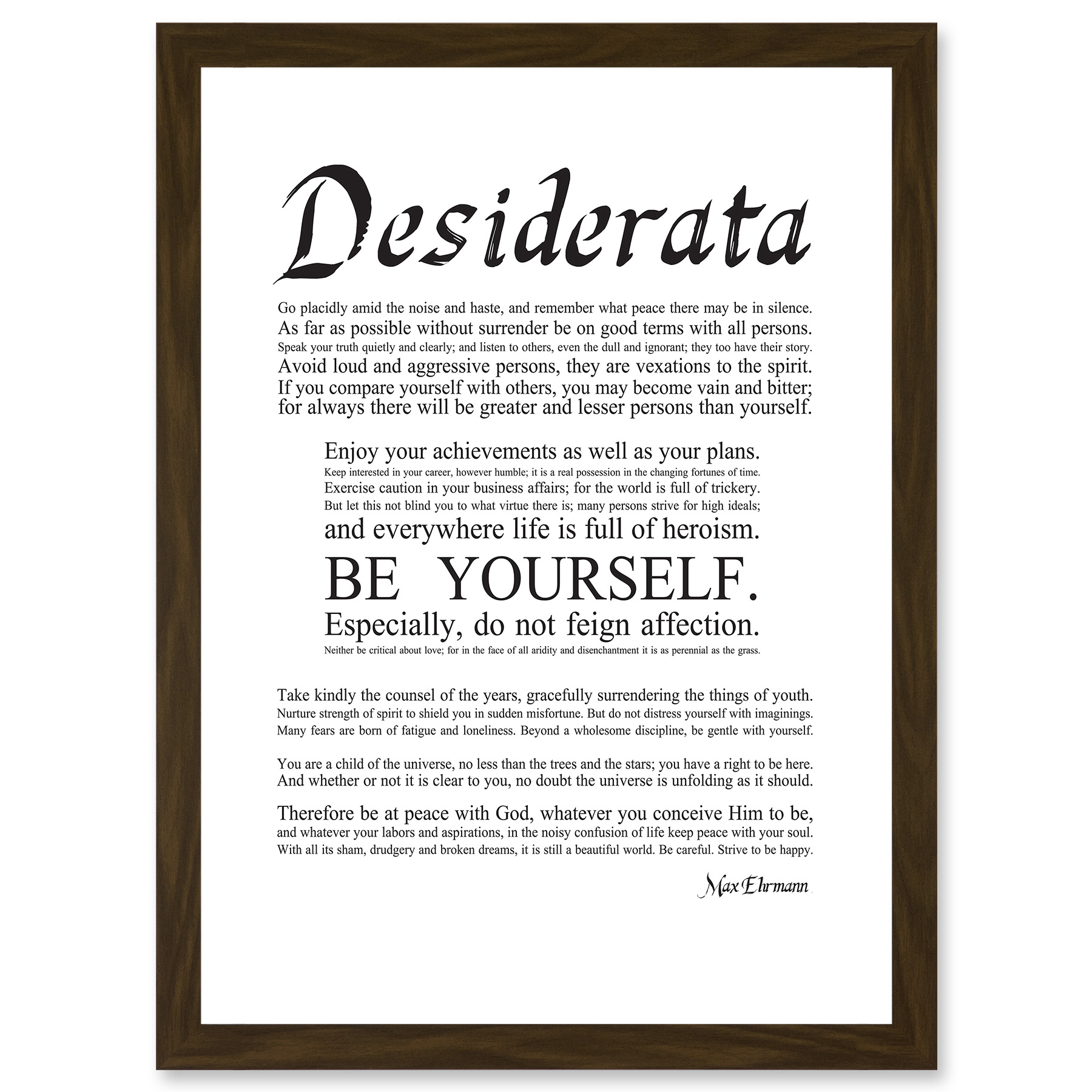 Desiderata Ehrmann Go Placidly Amid Yourself Quote A4 Artwork Framed Wall Art Print - image 1 of 4