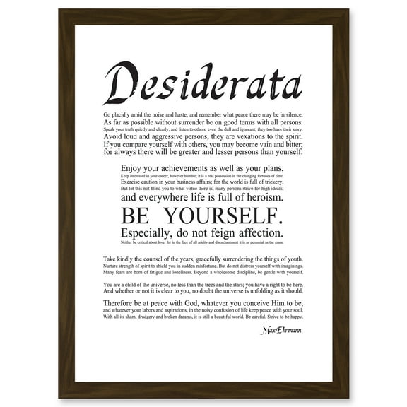 Desiderata Ehrmann Go Placidly Amid Yourself Quote A4 Artwork Framed Wall Art Print