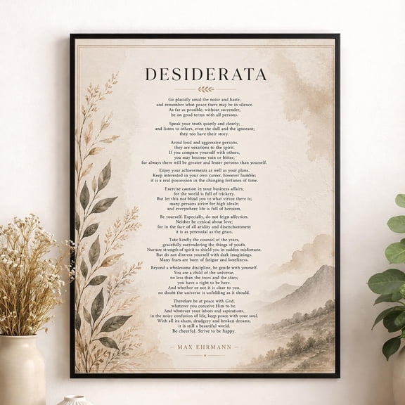 Desiderata Literary Botanical Inspirational Decor Wall Art