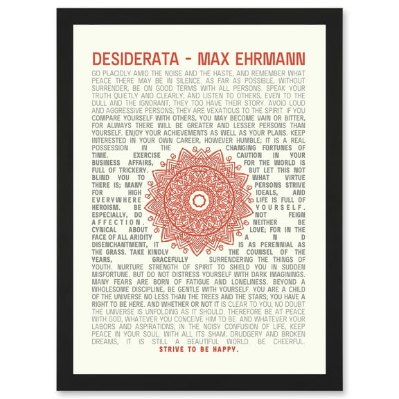 Desiderata Mandala Max Ehrmann Typography Inspiration A4 Artwork Framed Wall Art Print