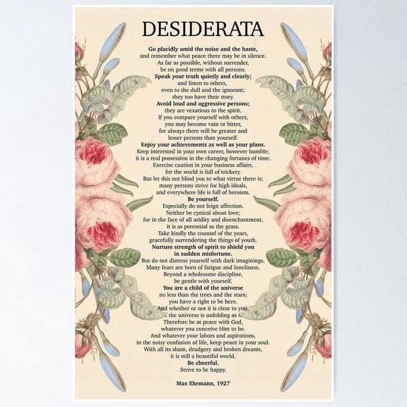 Desiderata Max Ehrmann 1927 Things To Be Desired Poster Home Decor Office Wall Art