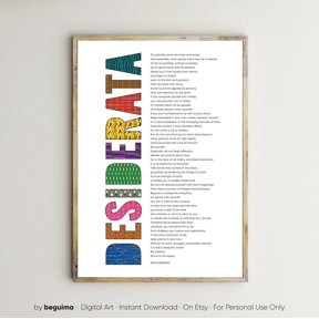 Desiderata Max Ehrmann Inspiring Quotes Poem Text Poster Art, Unframed Poster