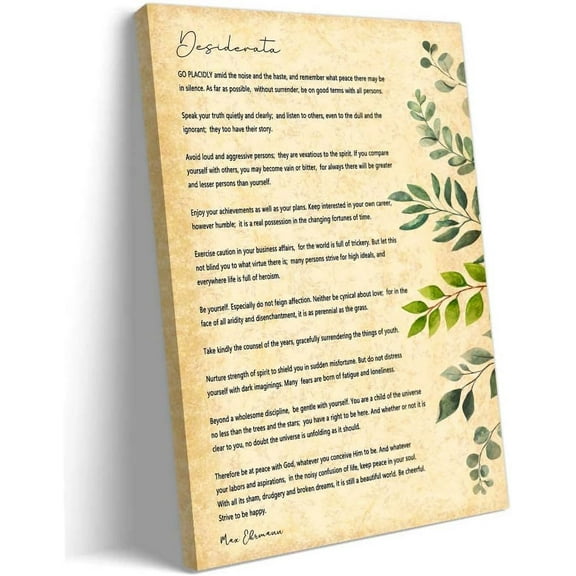 Desiderata Poem Framed Wall Art Motivational Poster Book Quotes Wall Art Retro Canvas Inspirational Picture Decorations Framed (12x18 inch)