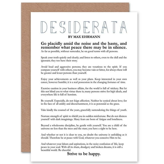 Desiderata Poem Max Ehrmann Birthday Greeting Card Plus Envelope Blank inside