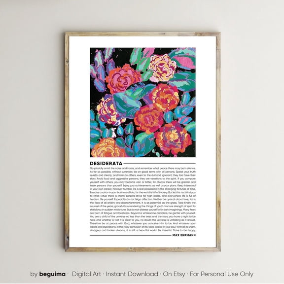 Desiderata Print Max Ehrmann Inspirational Quotes Inspiring Poem Wall Art Motivational Text Desideratas