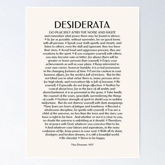 Desiderata Wisdom Quote Classic Typography Wall Art, Unframed Canvas 24x36in