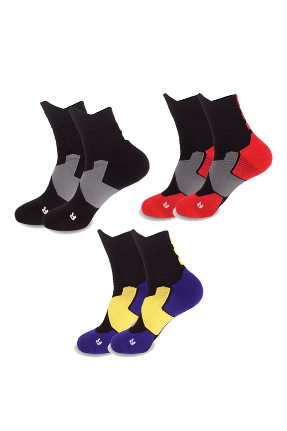 3Pairs Basketball Socks, Cushioned Athletic Sports Crew Socks for Men & Women Kids