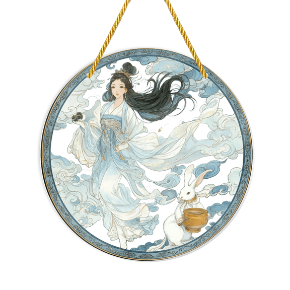 Design, 1pc, Chang'e with Jade Rabbit Acrylic Suncatcher, Decorative Sign and Plaque, Featuring a Flowing Fairy Skirt and a Celestial Scene with Floating Clouds. A Refined Presentatio