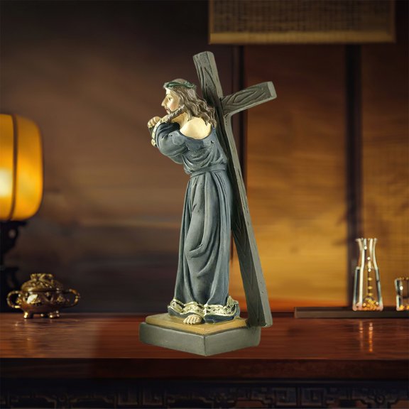Design 8 Inch Jesus on The Way to Calvary Cold Cast Resin Bronze Finished Statue Profound Religious Sculpture for Christian Devotion Home Decoration