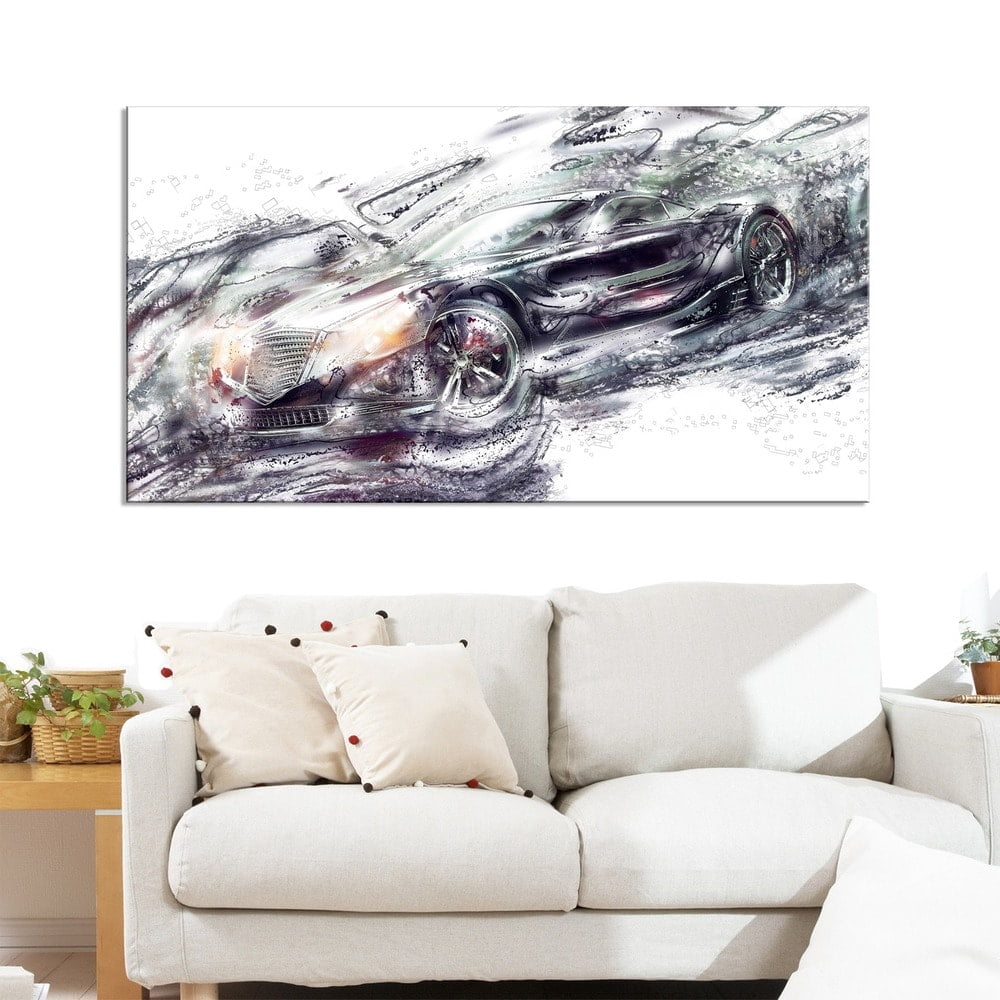 DESIGN ART Abstract Black Super Car Small Gallery Wrapped Canvas