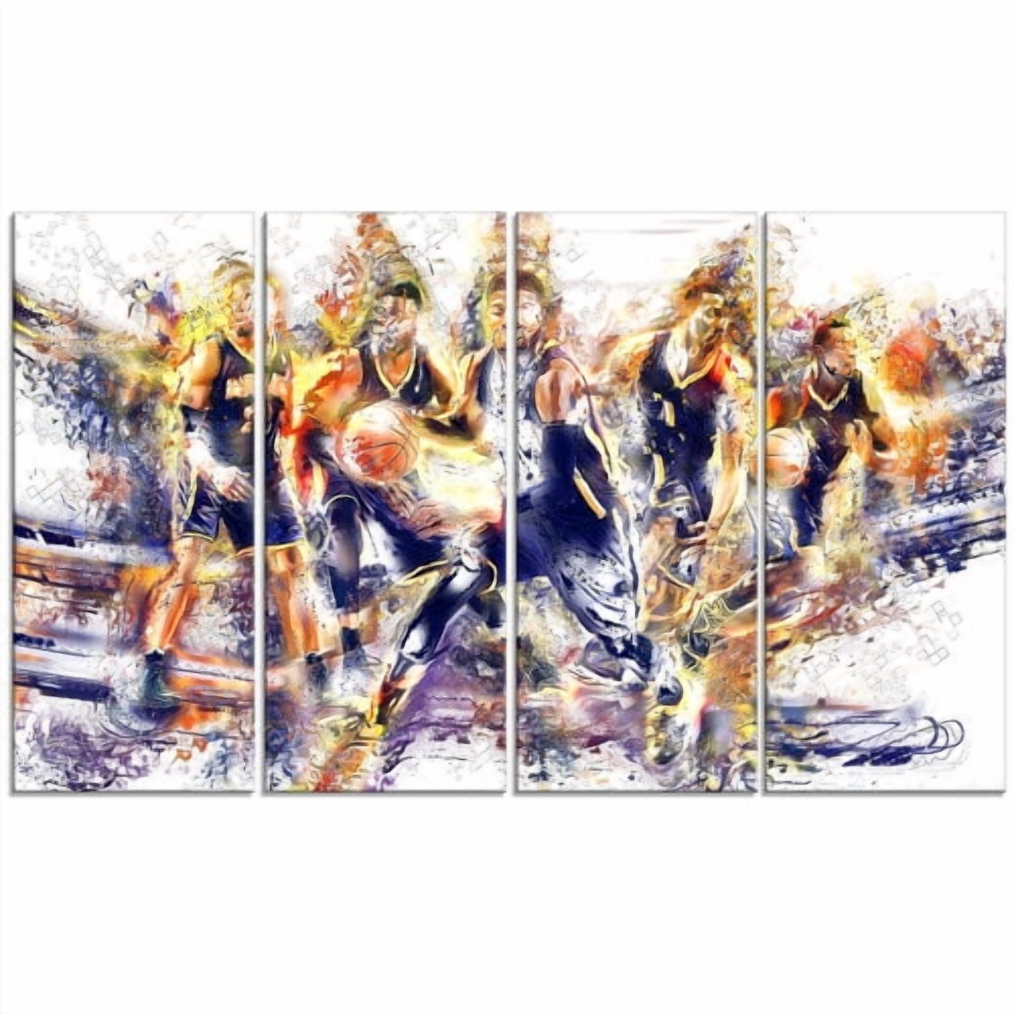 Design Art Basketball Let's Go Offense 4 Piece Graphic Art on Wrapped Canvas Set