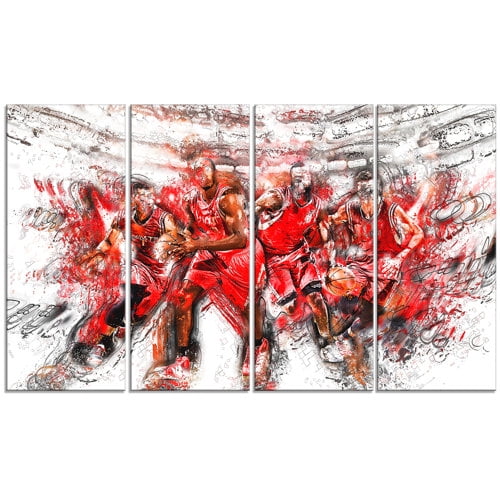 Design Art Basketball Offense Line 4 Piece Graphic Art on Wrapped Canvas Set