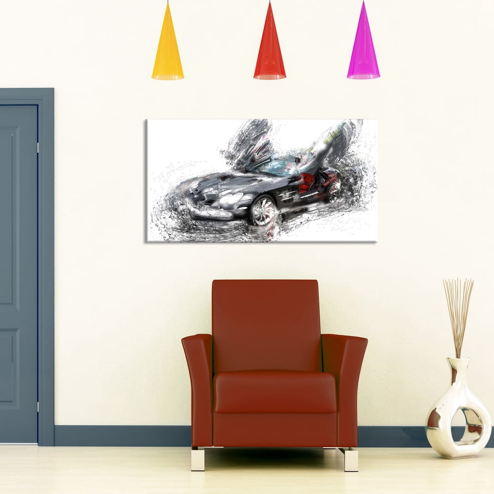 DESIGN ART Black Luxury Super Car" Gallery-wrapped Canvas