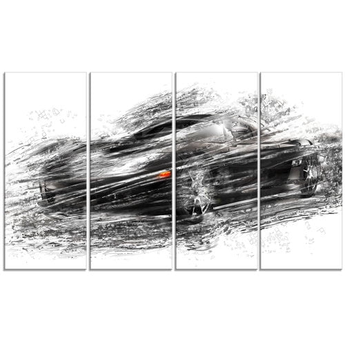 Design Art Black Sports Car 4 Piece Graphic Art on Wrapped Canvas Set