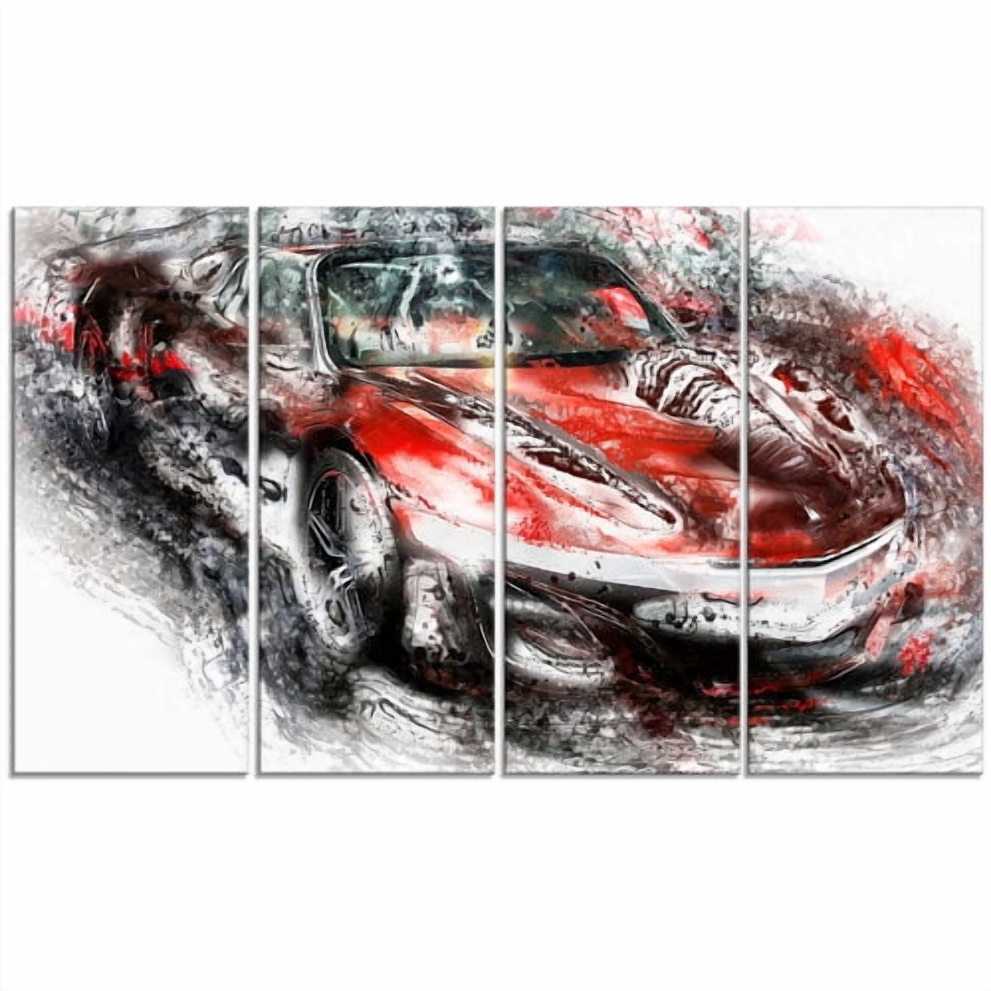 Design Art Black and Red Sports Car 4 Piece Graphic Art on Wrapped Canvas Set