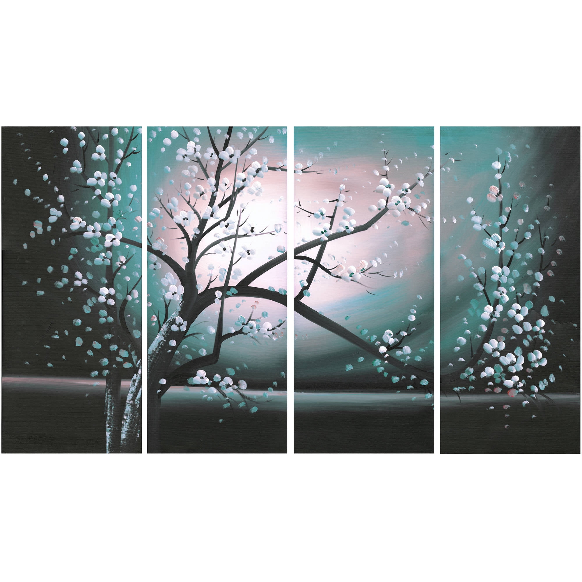 DESIGN ART Blossoming in the Moonlight" 4-piece Wall Art Canvas emeraud
