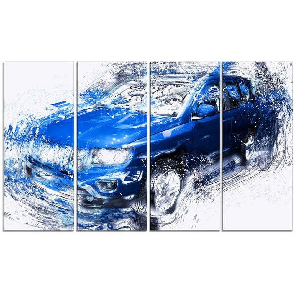 Design Art Blue Tuner Car, 4 Panels, 48" x 28"