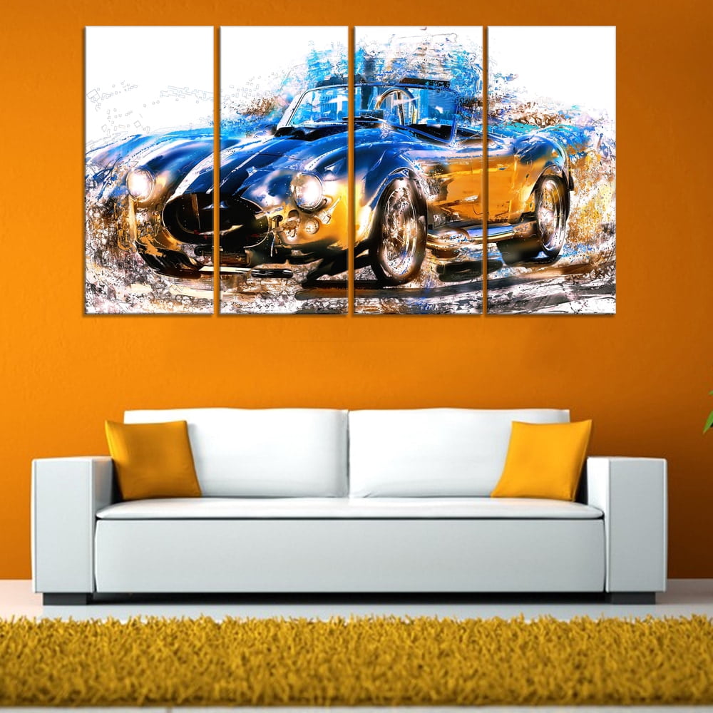 DESIGN ART Blue and Orange Roadster Large Gallery Wrapped Canvas