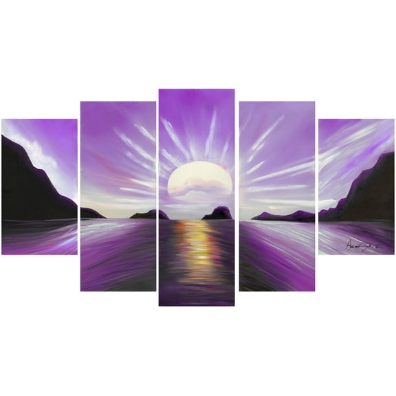 DESIGN ART Brilliant Sunset' 5-piece Gallery-wrapped Canvas Print Purple