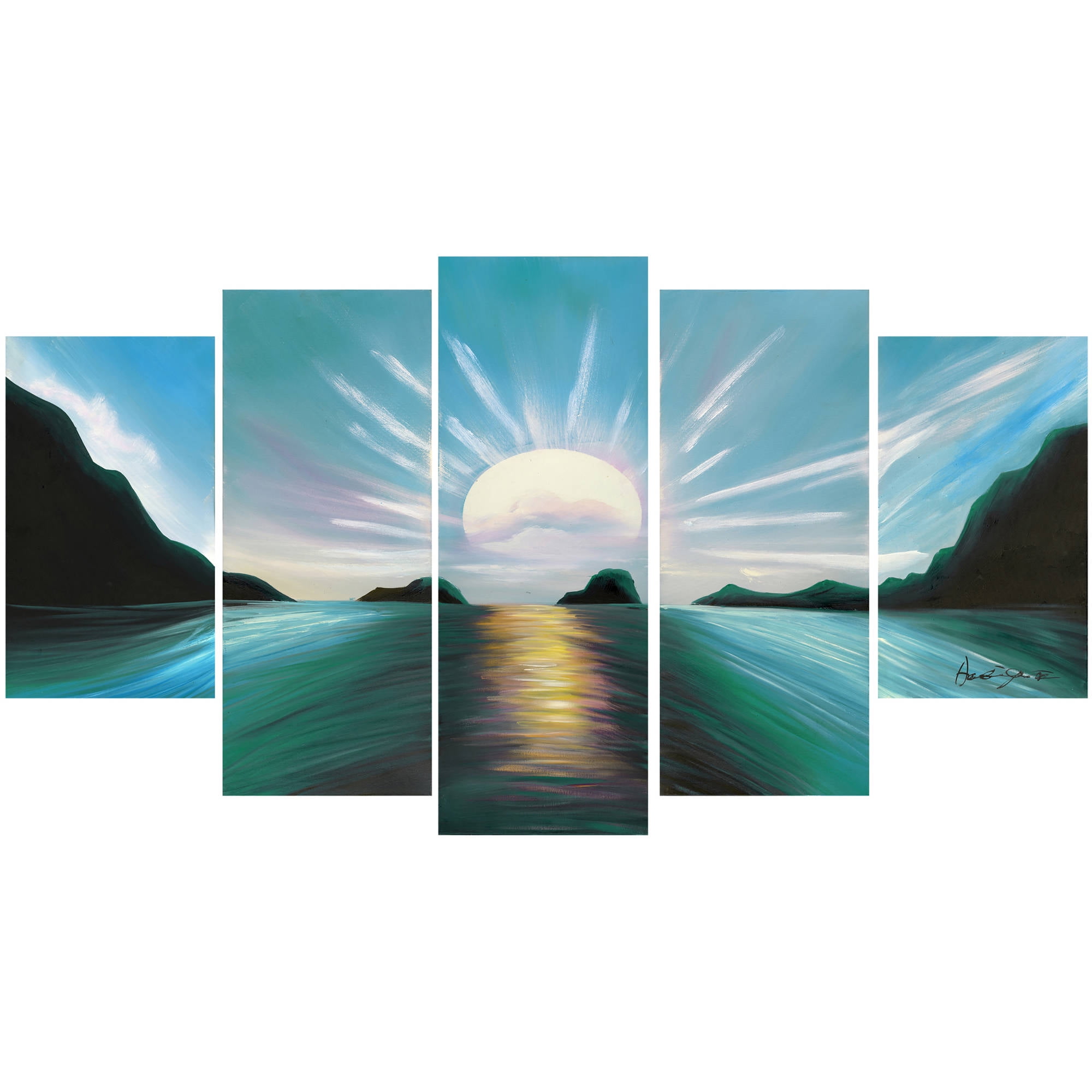 DESIGN ART Brilliant Sunset' 5-piece Gallery-wrapped Canvas Print turquoise