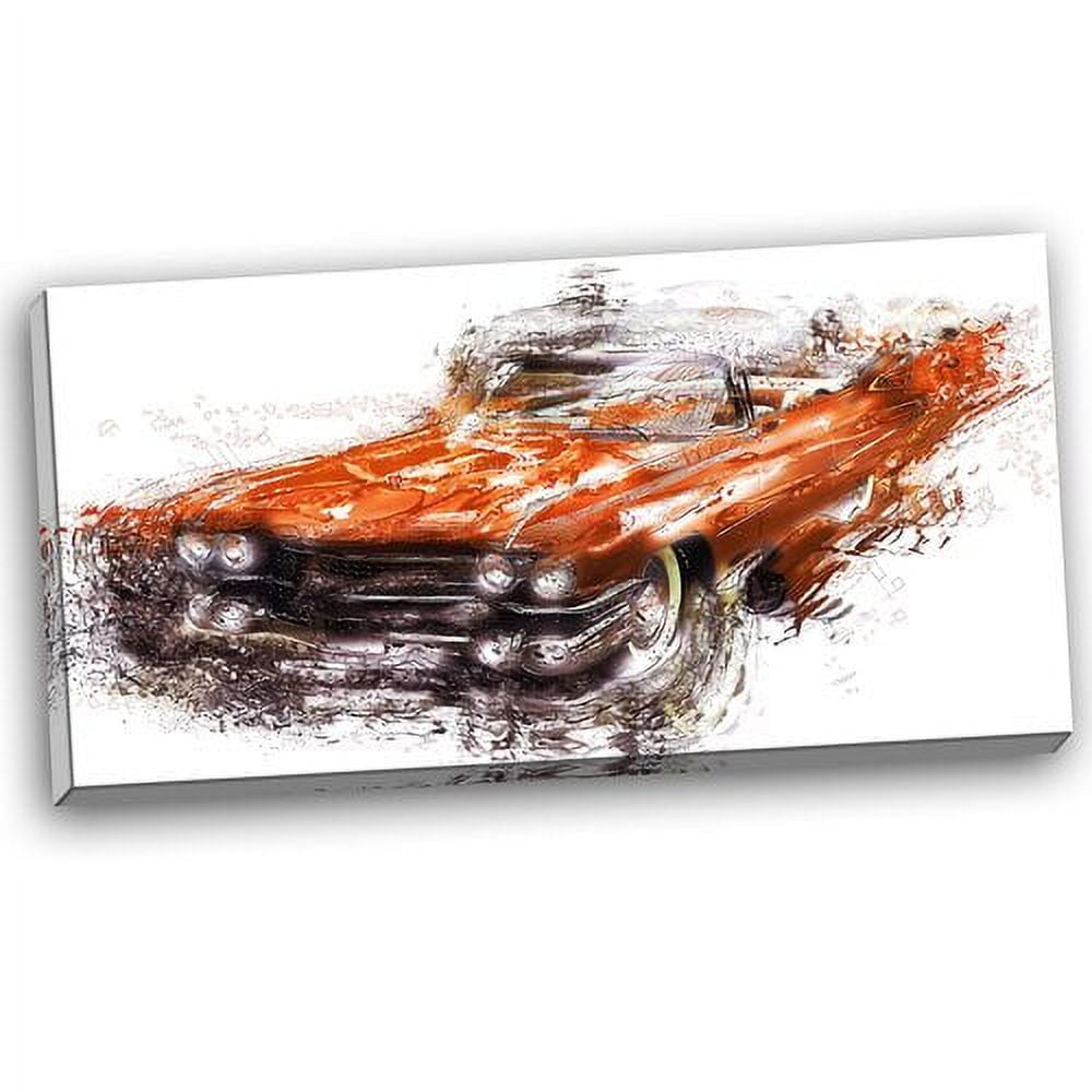 Burnt Orange Classic Car Horizontal Canvas Art with Solid Wood Frame