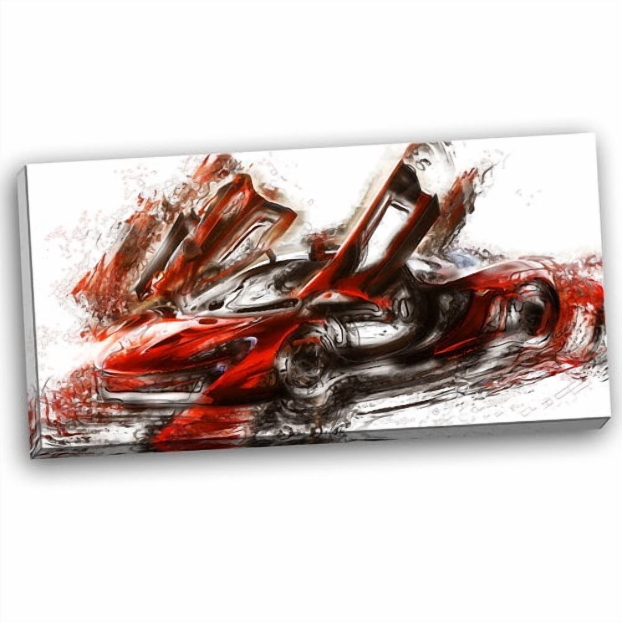 design art burnt red sports car, 32" x 16"