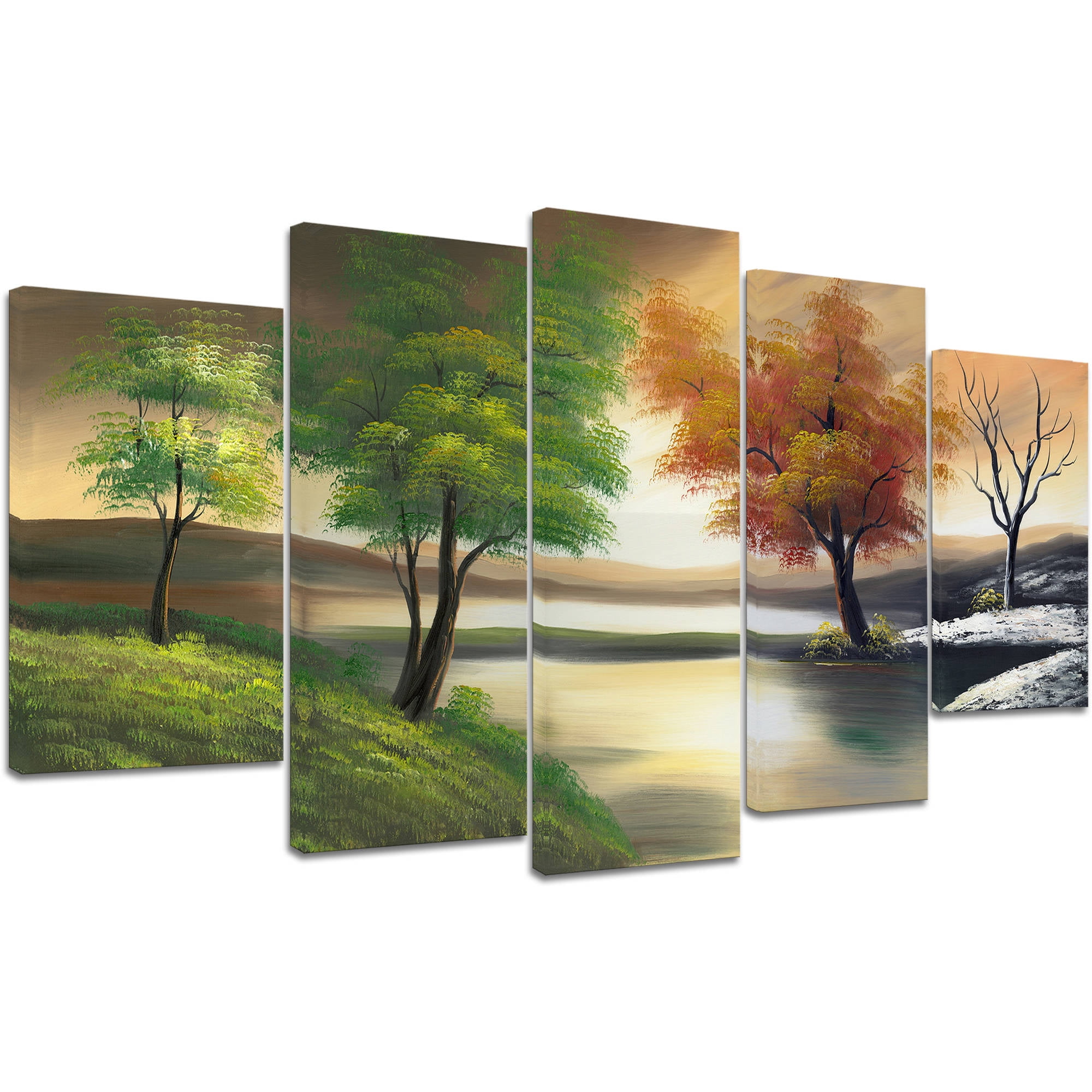 Design Art Changing Seasons on the Lake Canvas Print, 5 Pieces, 60
