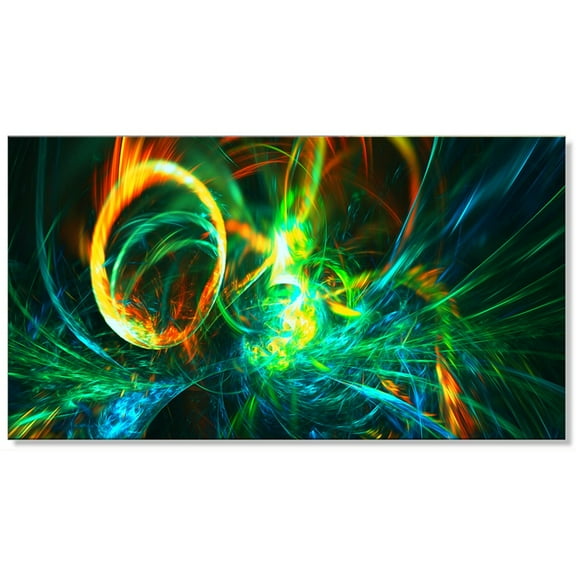 DESIGN ART Abstract "Fire Green" 4-piece Canvas Art Print 32 in. wide x 16 in. high - 1 Panel