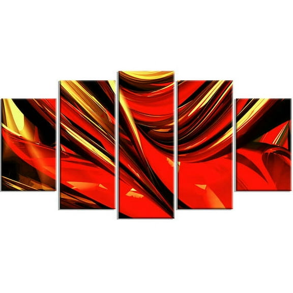 Design Art Fire Lines Red Abstract Digital Canvas Art, 5 Panels, 60" x 32"