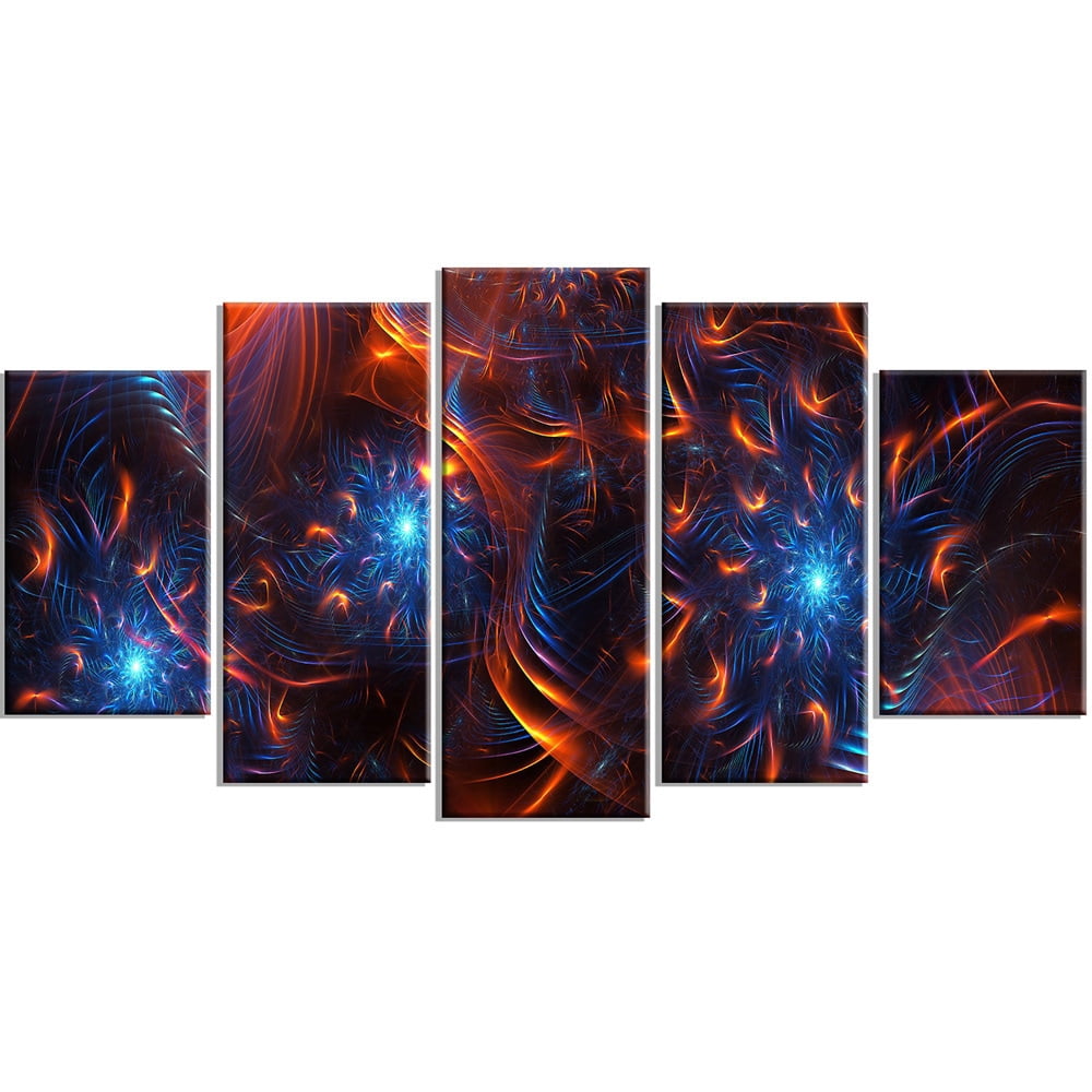 DESIGN ART Large "Fire & Ice" Gallery-wrapped Canvas 60 in. wide x 28 in. high - 5 Equal Panels