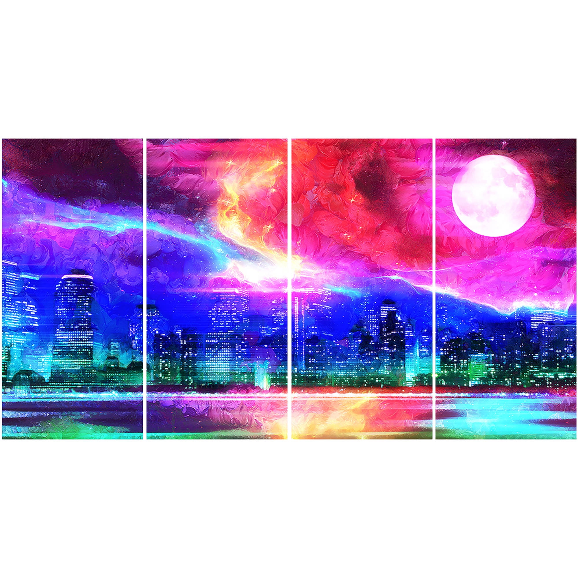 Design Art Full Moon in the City, 4 Pieces, 48" x 28"