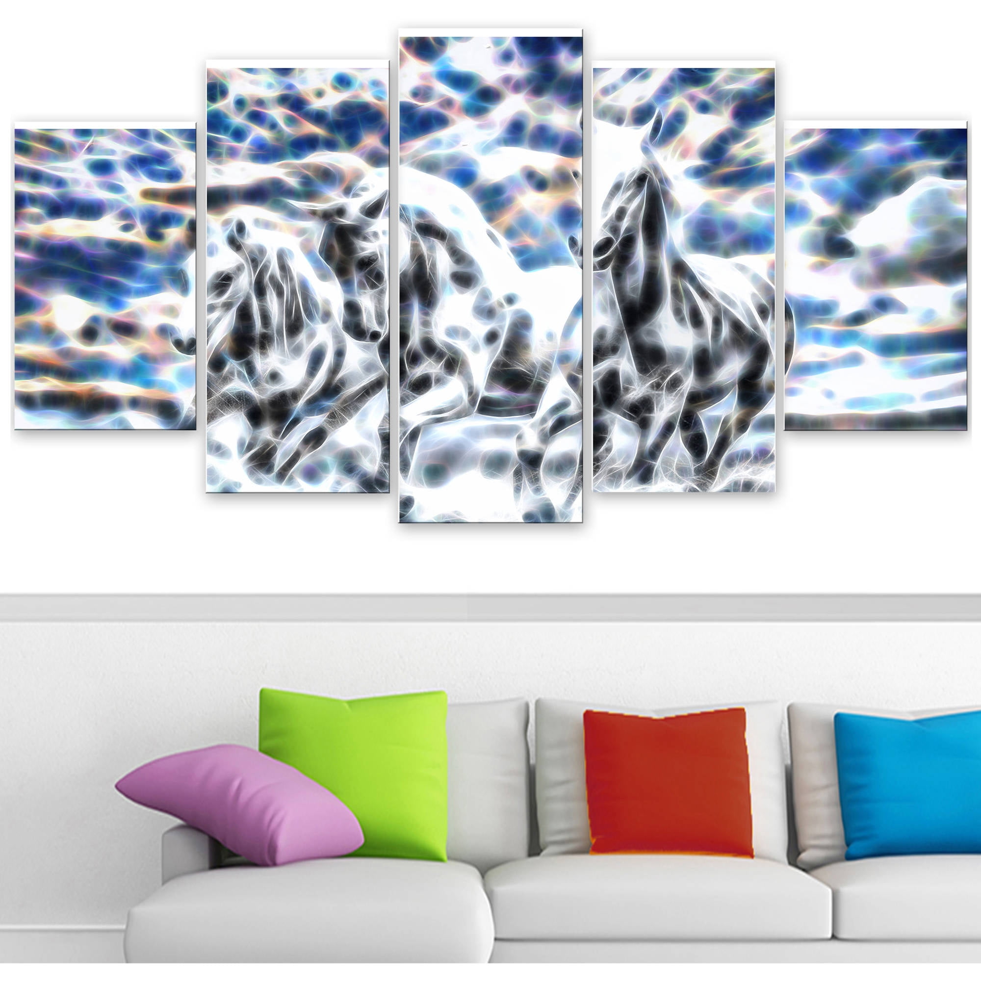 Design Art Galloping Horses, Art on Canvas, 5 Panels, 60" x 32"