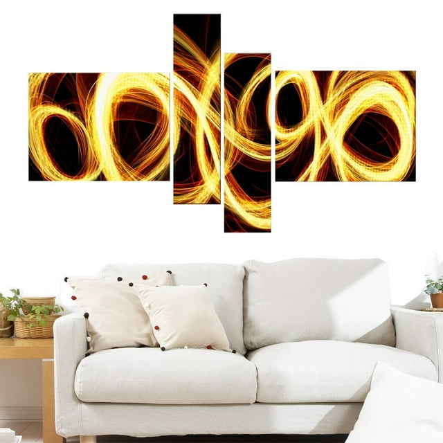 DESIGN ART Abstract "Gold Shock" Canvas Art 60 in. wide x 32 in. high - 5 Panels Diamond Shape