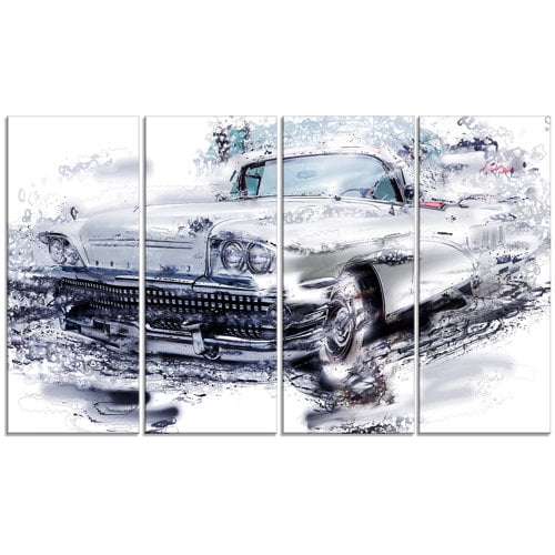 Design Art Gray Muscle Car 4 Piece Graphic Art on Wrapped Canvas Set