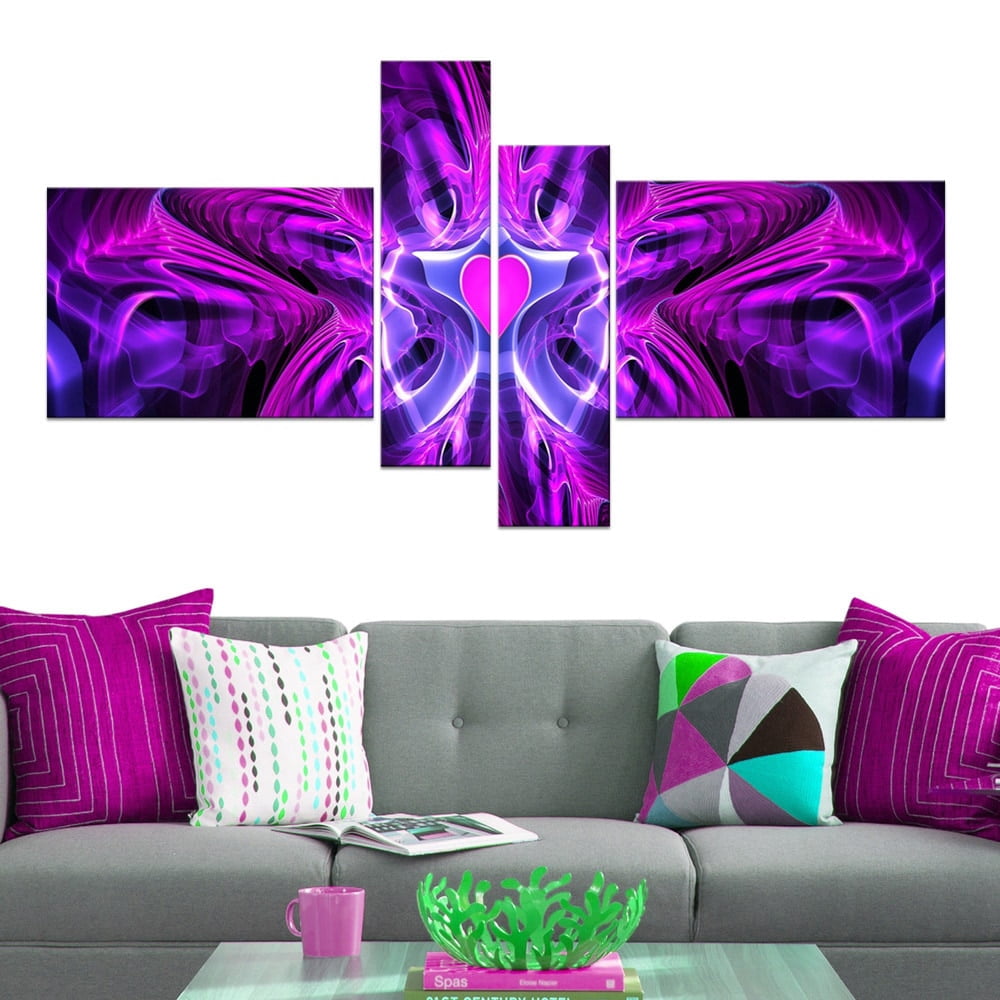 DESIGN ART Abstract "Heart at the Center" 4-piece Purple Canvas Art Set 32 in. wide x 16 in. high - 1 Panel