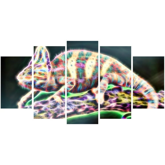 DESIGN ART  Iguana Life Canvas Art 60 in. wide x 32 in. high - 5 Panels Diamond Shape