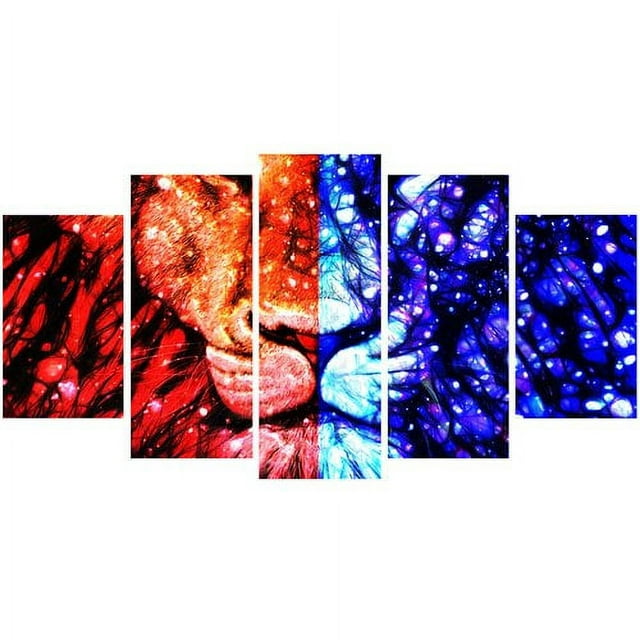 Design Art King of the Jungle, Lion Art on Canvas, 5 Panels, 60" x 32"